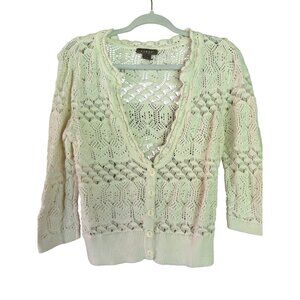 Kenar Womens Open Knit Ivory Cardigan Sweater Cotton Button Front